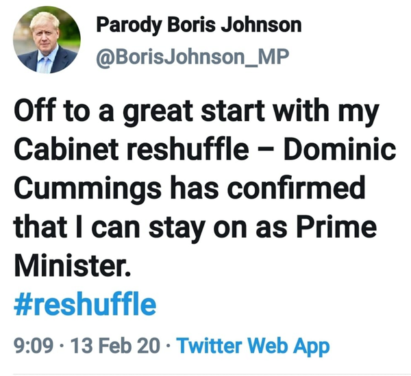To be concerned about Boris Johnson's re-shuffle?