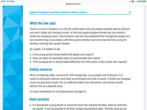 Scotland - regulations for single sex toilets in schools?