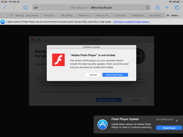 Adobe flash pop up scam
