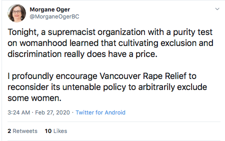 Morgane Oger officially succeeds in getting a rape relief centre defunded
