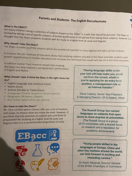 GCSE Options and EBacc
