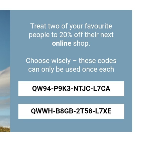 M & S 20% off online codes