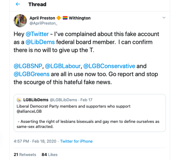 Targeted reporting of LGB social media accounts
