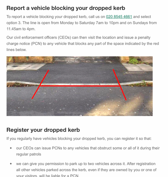 Parking across a driveway