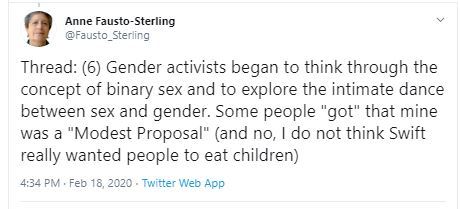 Fausto-Sterling: "5 genders? I was ironic. It's called scholarship"