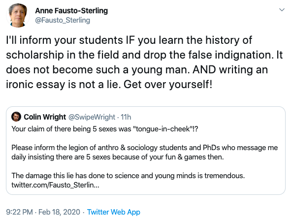 Fausto-Sterling: "5 genders? I was ironic. It's called scholarship"