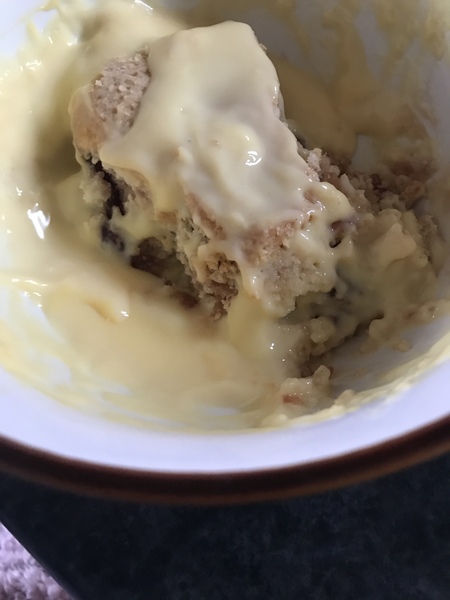 Jam Roly Poly and custard for breakfast