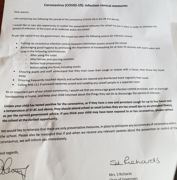 Parents! Please don’t send your kid to school with a cough or temperature