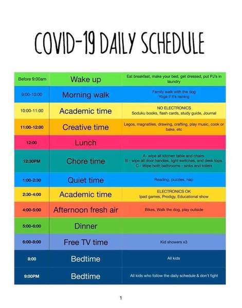 Daily schedule for home schoolers