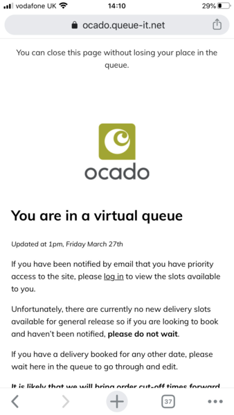 Ocado are suspending their reserved order system