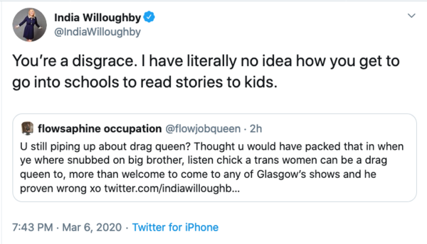 Drag Queen fuming after being told to leave the ladies loo.