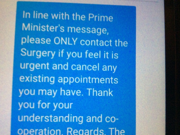 Anyone Had A Text Asking Them To Cancel Appointments At GP Surgery?