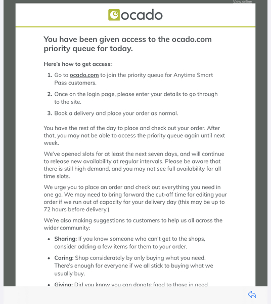 To be fuming that Ocado have just cancelled my delivery due today.