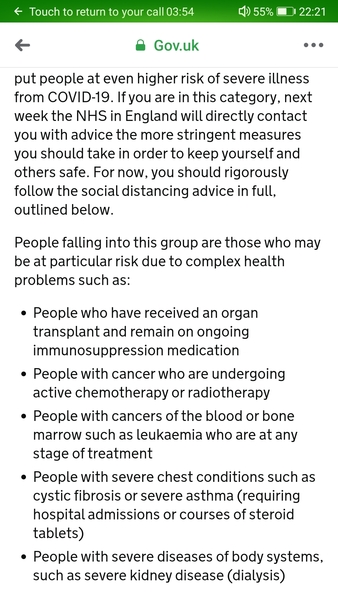 Gov list of vulnerable conditions here