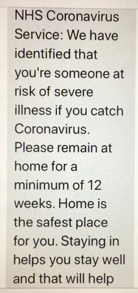 Just received a text from coronavirus NHS. Worried and confused