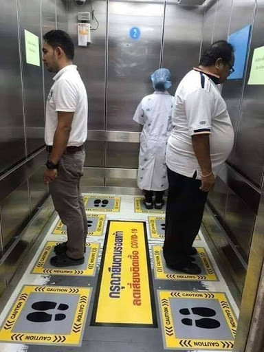How can you social distance in a lift?