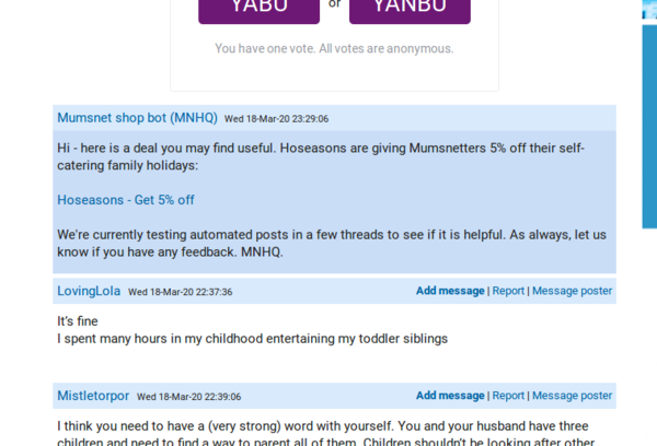 Mumsnet Bot ads - WTAF