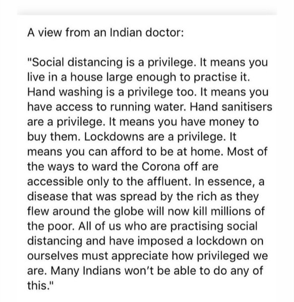 AIBU: We are privileged to be able to socially isolate. (See image attached).