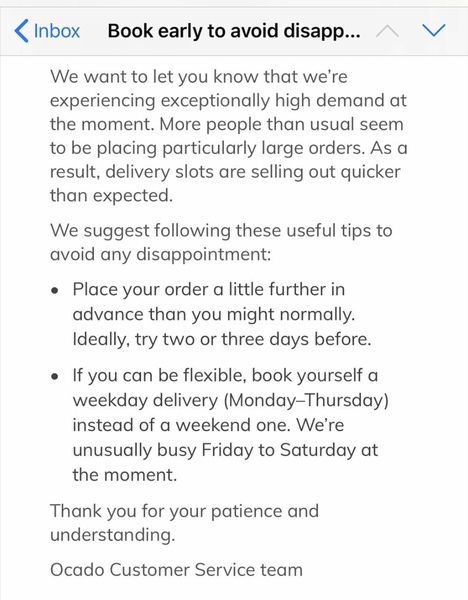 Check your delivery slots if you order your grocery shopping online.