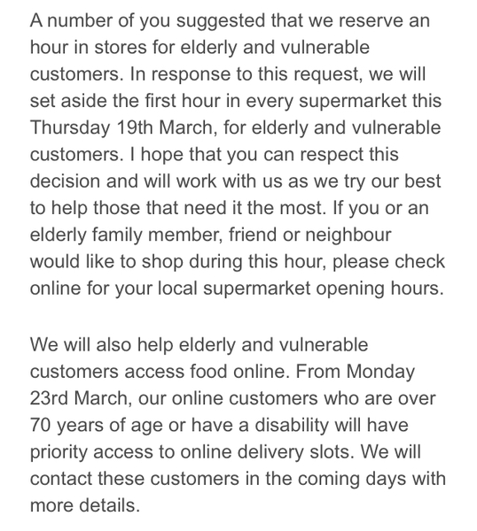 SAINSBURYS PRIORITY SHOPPING FOR VULNERABLE