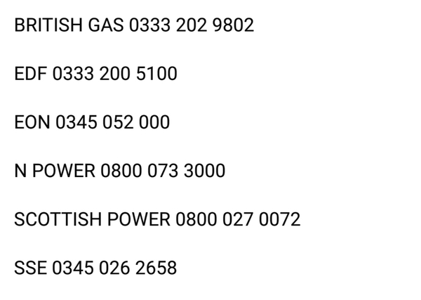 Contact numbers for anyone with key meters
