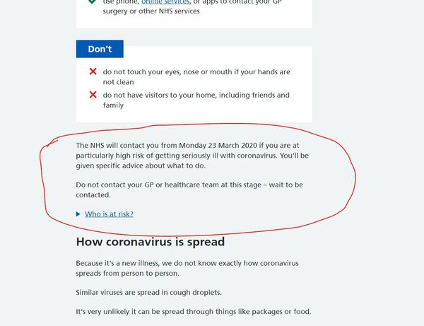 The NHS will contact you if you are in the 12 week isolation group