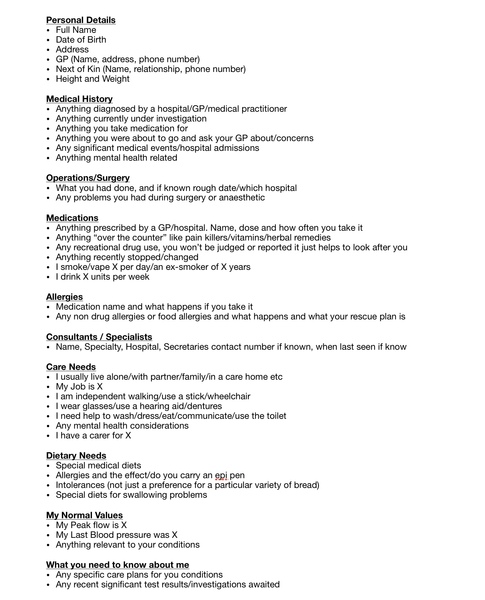 AIBU to ask you to fill in this Medical History form to help the NHS out