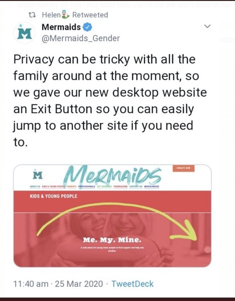 Mermaids is encouraging children to hide online searches from their parents