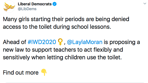So the Lib Dems just tweeted about periods in schools using the word GIRLS.