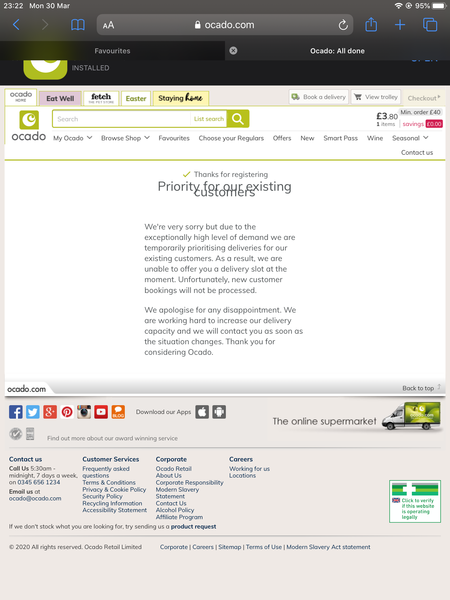 Ocado are suspending their reserved order system