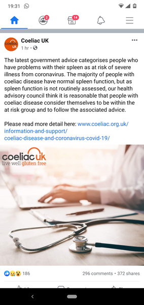 If you have coeliac disease are you self isolating for 12 weeks.