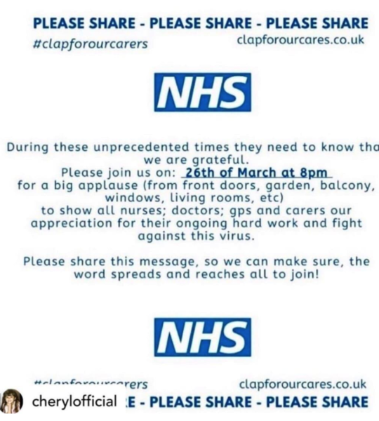 are you doing the round of applause for the NHS workers?