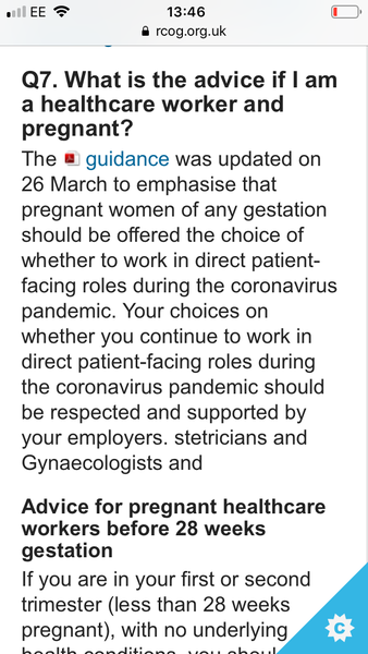 Pregnant Nurse with new guidance RE COVID 19