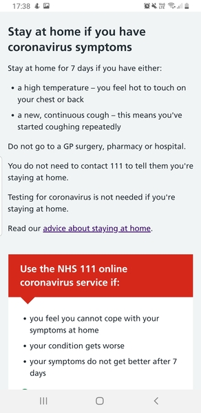 Advice about self isolating