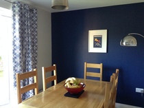 What colour of paint with dark navy wallpaper?