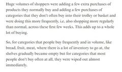 It was the “few extra bits” people who emptied the shelves, not “selfish stockpiles”