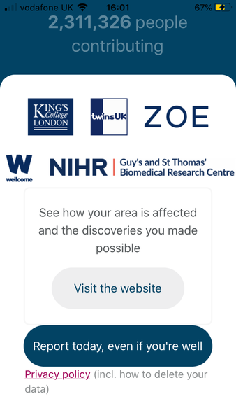 Please take 1 minute to report your health daily, even if you’re well