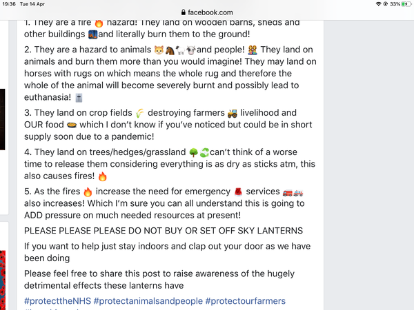 Please don't fly Chinese lanterns for the nhs