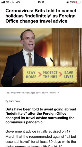 Now advising to cancel holidays indefinitely