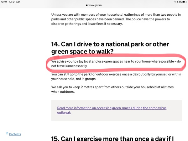Has the government advice changed on where you can go to exercise/dog walking?