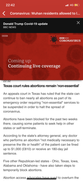 American states- abortion ban as ‘non-essential’