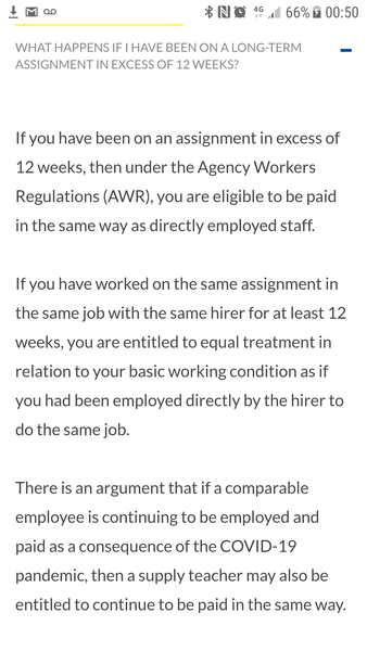 Furloughed teacher on long term supply; wages significantly decreased due to previous TA work
