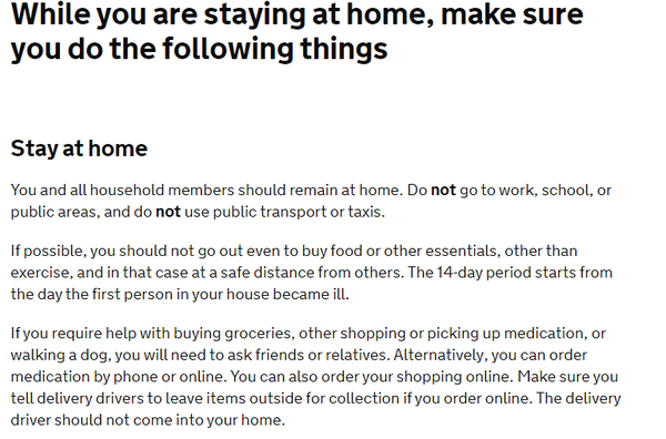 If I have symptoms can dh still go out for exercise/food?