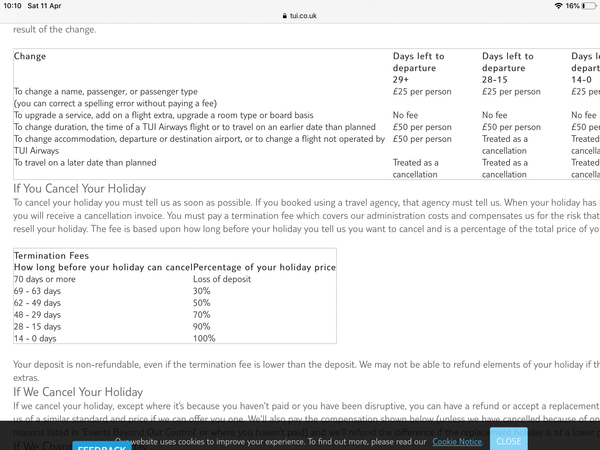 TUI low deposit - August holiday