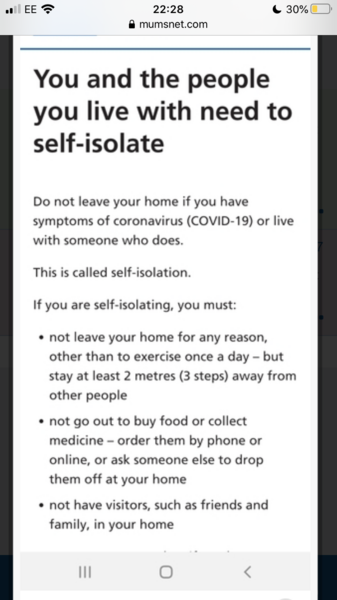 If I have symptoms can dh still go out for exercise/food?