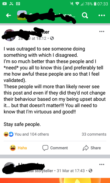 To be utterly sick of all the social media virtue signalling right now