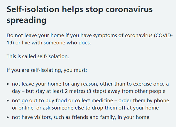 If I have symptoms can dh still go out for exercise/food?