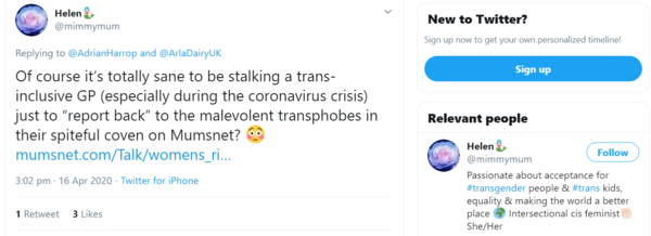Dr Adrian Harrop (a trans activist) just asked for screen shots of anti trans statements posted here at MN