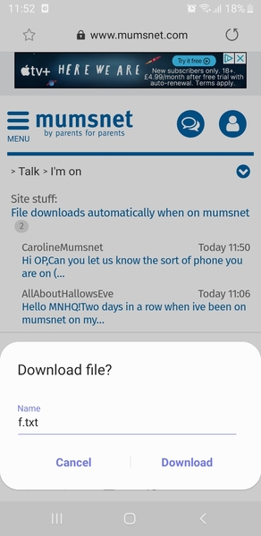 File downloads automatically when on mumsnet