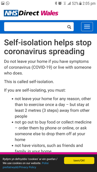 If I have symptoms can dh still go out for exercise/food?